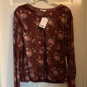 Tinsel Women's Rose Print Long Sleeve Top - Burgundy
